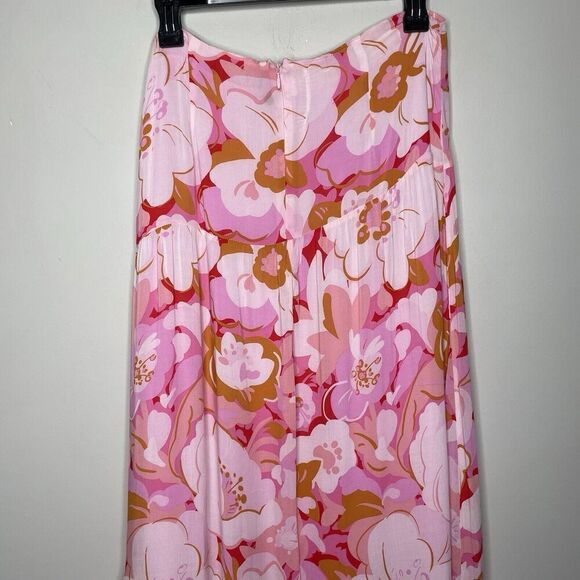MINKPINK Josie Maxi Skirt Women Large Pink Floral 100% Viscose Lined - Picture 11 of 16